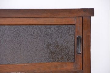 アンティーク家具　☆アンティーク　古い木の二段重ね結霜ガラス食器棚(収納棚)