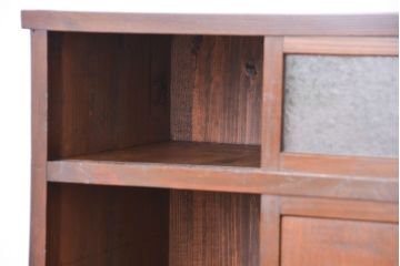 アンティーク家具　☆アンティーク　古い木の二段重ね結霜ガラス食器棚(収納棚)