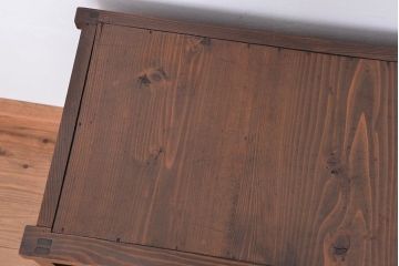 アンティーク家具　☆アンティーク　古い木の二段重ね結霜ガラス食器棚(収納棚)
