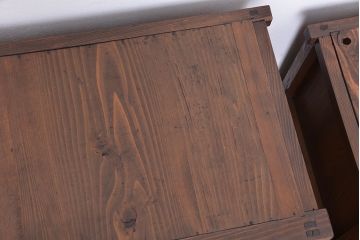 アンティーク家具　☆アンティーク　古い木の二段重ね結霜ガラス食器棚(収納棚)
