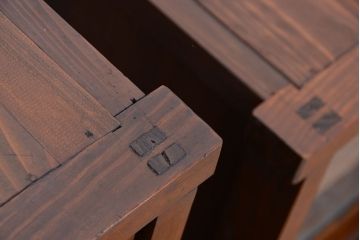 アンティーク家具　☆アンティーク　古い木の二段重ね結霜ガラス食器棚(収納棚)
