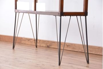 アンティーク家具　アンティーク　古い木の薄型横長ガラスケース(ショーケース、飾り棚)