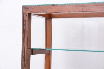 アンティーク家具　アンティーク　古い木の薄型横長ガラスケース(ショーケース、飾り棚)
