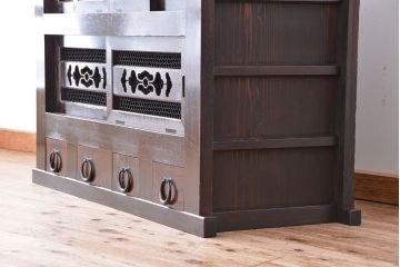 アンティーク家具　古民具・骨董　欅の杢目が素晴らしい四尺水屋箪笥サイドボード(収納棚、リビングボード)