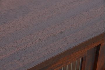 アンティーク家具　アンティーク　前面欅材のモールガラス鉄脚収納棚