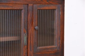 アンティーク家具　アンティーク　前面欅材のモールガラス鉄脚収納棚