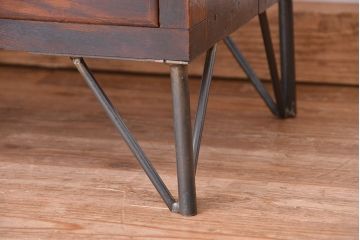 アンティーク家具　アンティーク　前面欅材のモールガラス鉄脚収納棚