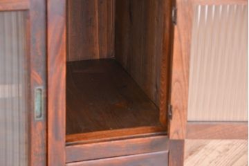 アンティーク家具　アンティーク　前面欅材のモールガラス鉄脚収納棚