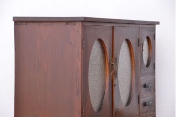 アンティーク家具　アンティーク　大正ロマン　丸窓扉の鉄脚収納棚(ローボード、サイドボード)