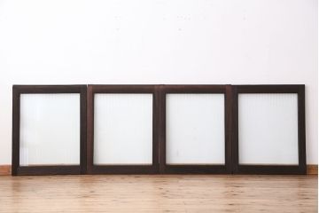 アンティーク　総欅材の小振りなモールガラス引き戸　4枚(ガラス戸、窓)