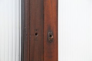 アンティーク　総欅材の小振りなモールガラス引き戸　4枚(ガラス戸、窓)