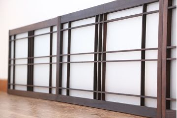 アンティーク　シンプルで小さなすりガラス戸　4枚セット(引き戸、明り取り)