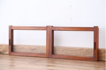 昭和レトロ　小さなモールガラス引き戸　2枚セット(ガラス戸)