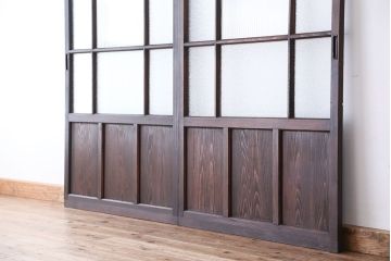 ★アンティーク　色ガラス入りのモダンなガラス戸　2枚セット(引き戸)