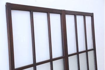 和製アンティーク　ダイヤガラス!古い木の背の低い引き戸2枚セット(ガラス戸・窓)