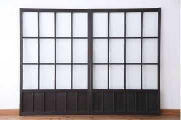アンティーク　幅の広いシンプルなガラス戸　2枚セット(引き戸)