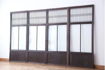 古民具・骨董　上質な作り込みの結霜ガラス引き戸　4枚セット(ガラス戸)