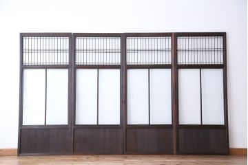 古民具・骨董　上質な作り込みの結霜ガラス引き戸　4枚セット(ガラス戸)