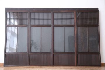 古民具・骨董　上質な作り込みの結霜ガラス引き戸　4枚セット(ガラス戸)
