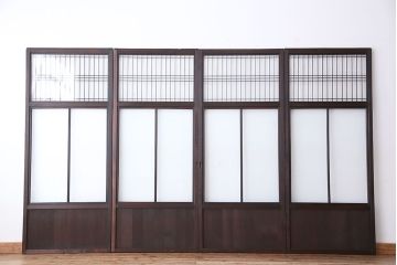 古民具・骨董　上質な作り込みの結霜ガラス引き戸　4枚セット(ガラス戸)