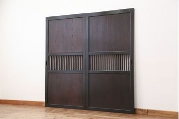 ★古民具・骨董　シンプルな格子帯戸　2枚セット(板戸、引き戸)