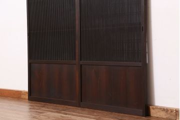 ★古民具・骨董　繊細で上質な裏障子付き万本格子戸　2枚セット
