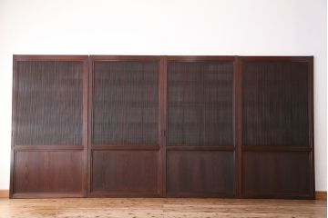 古民具・骨董　最高級!縦桟94本　素晴らしい作りの極上万本格子戸4枚セット(裏障子付き)