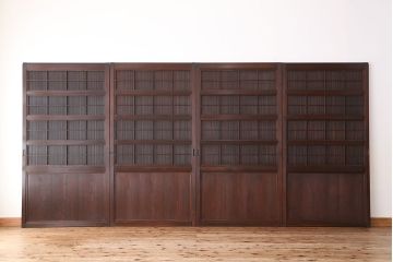 古民具・骨董　最高級!縦桟94本　素晴らしい作りの極上万本格子戸4枚セット(裏障子付き)