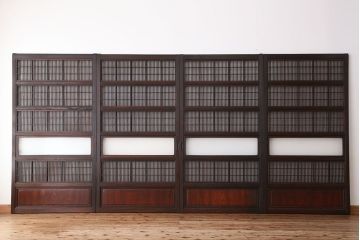 アンティーク　腰板欅材の美しい格子戸　4枚セット(裏障子付き)