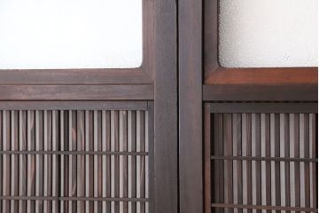 アンティーク　腰板欅材の美しい格子戸　4枚セット(裏障子付き)