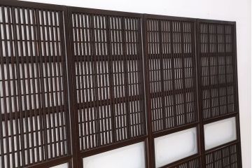 古民具・骨董　腰板欅材の裏障子付き格子戸　4枚セット