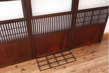 古民具・骨董　腰板欅材の裏障子付き格子戸　4枚セット