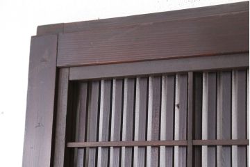 アンティーク　腰板欅材の幅のせまい格子戸2枚セット(裏障子付き)