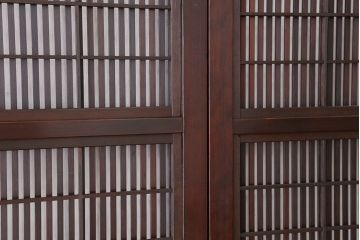 アンティーク　腰板欅材の幅のせまい格子戸2枚セット(裏障子付き)