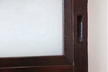 アンティーク　腰板欅材の幅のせまい格子戸2枚セット(裏障子付き)