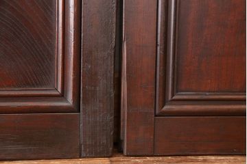 アンティーク　腰板欅材の幅のせまい格子戸2枚セット(裏障子付き)