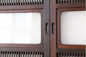 古民具・骨董　腰板欅材の上質な格子戸3枚セット(裏障子付き)