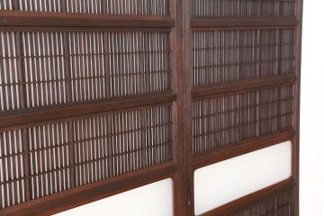 古民具・骨董　腰板欅材の上質な格子戸3枚セット(裏障子付き)