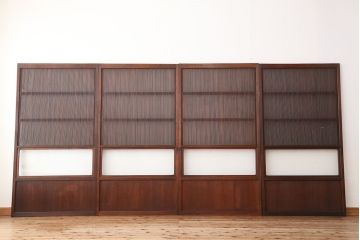 古民具・骨董　極上!上手物縦桟91本作りの素晴らしい裏ガラス万本格子戸4枚