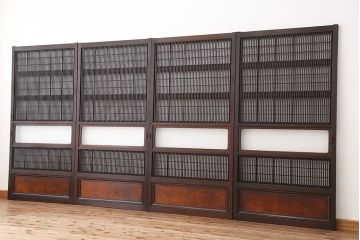 アンティーク　美品腰板欅材・上質な裏障子付き格子戸4枚セット(建具)