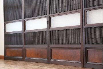 アンティーク　美品腰板欅材・上質な裏障子付き格子戸4枚セット(建具)