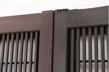 アンティーク　美品腰板欅材・上質な裏障子付き格子戸4枚セット(建具)