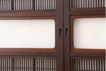 アンティーク　美品腰板欅材・上質な裏障子付き格子戸4枚セット(建具)