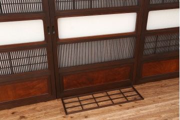 アンティーク　美品腰板欅材・上質な裏障子付き格子戸4枚セット(建具)
