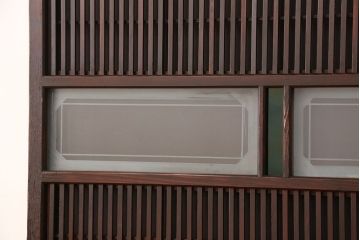 大正ロマン　色ガラス入りモダンな裏障子付き格子戸4枚セット(引き戸)