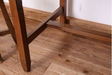 レトロ家具　アンティーク　古いナラ材のレトロな片袖机(テーブル・作業台)