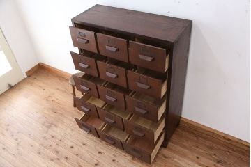 アンティーク家具　アンティーク　古い図書館の重厚脚付きカードケース(書類棚/チェスト/引き出し/ドロワー/図書館/図書室)
