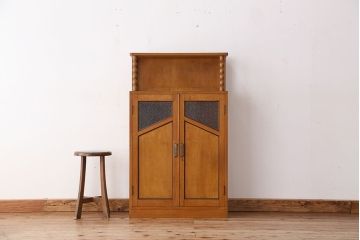 レトロ家具　アンティーク レトロなデザインのダイヤガラス本箱(収納棚・ブックケース)