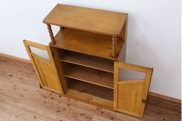 レトロ家具　アンティーク レトロなデザインのダイヤガラス本箱(収納棚・ブックケース)