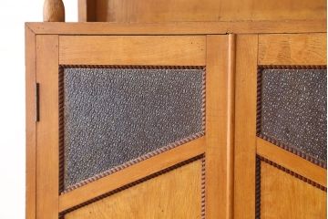 レトロ家具　アンティーク レトロなデザインのダイヤガラス本箱(収納棚・ブックケース)